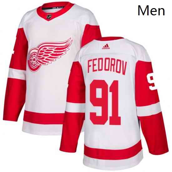 Mens Adidas Detroit Red Wings 91 Sergei Fedorov Authentic White Away NHL Jersey